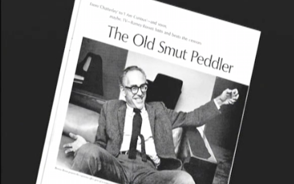 Magazine spread showing Barney Rosset with the headline "The Old Smut Peddler"