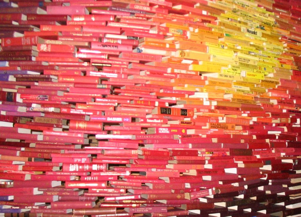 Books stacked to look like a sun