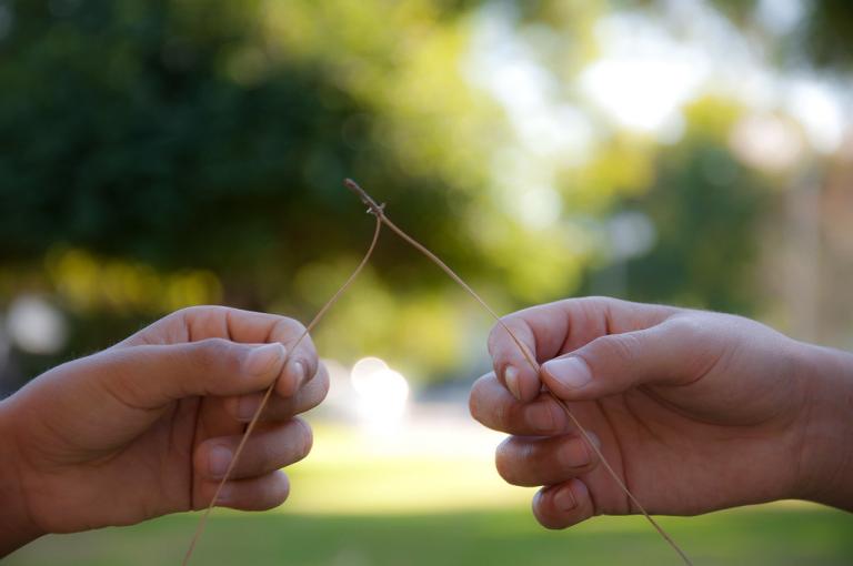 two hands holding wishbone