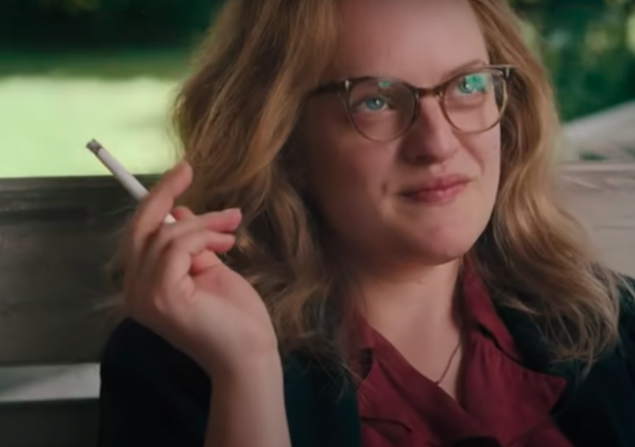 Elizabeth Moss as Shirley Jackson smoking a cigarette
