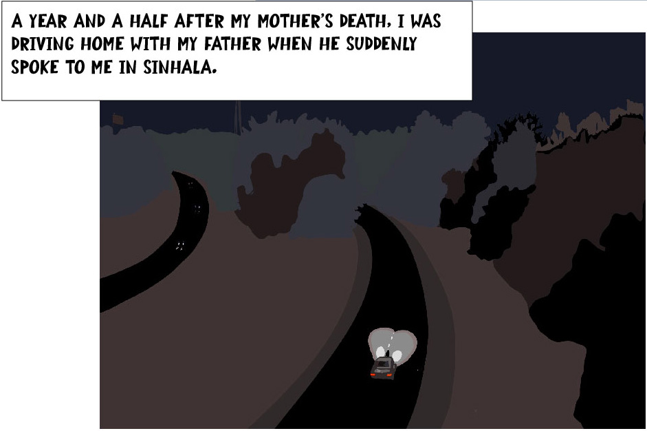A year and a half after my mother's death, I was driving home with my father when he suddenly spoke to me in Sinhala.