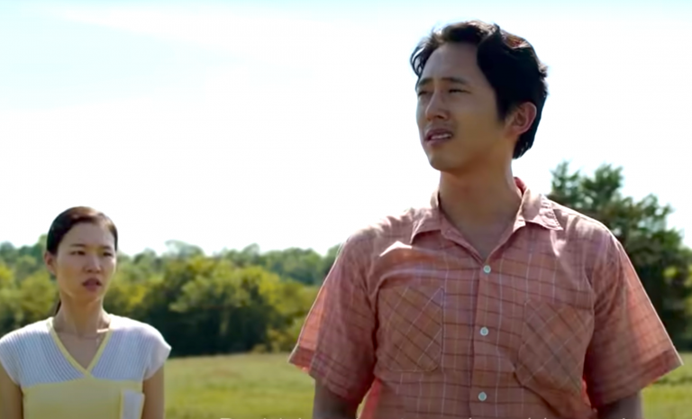 Han Ye-Ri and Steven Yeun in Minari