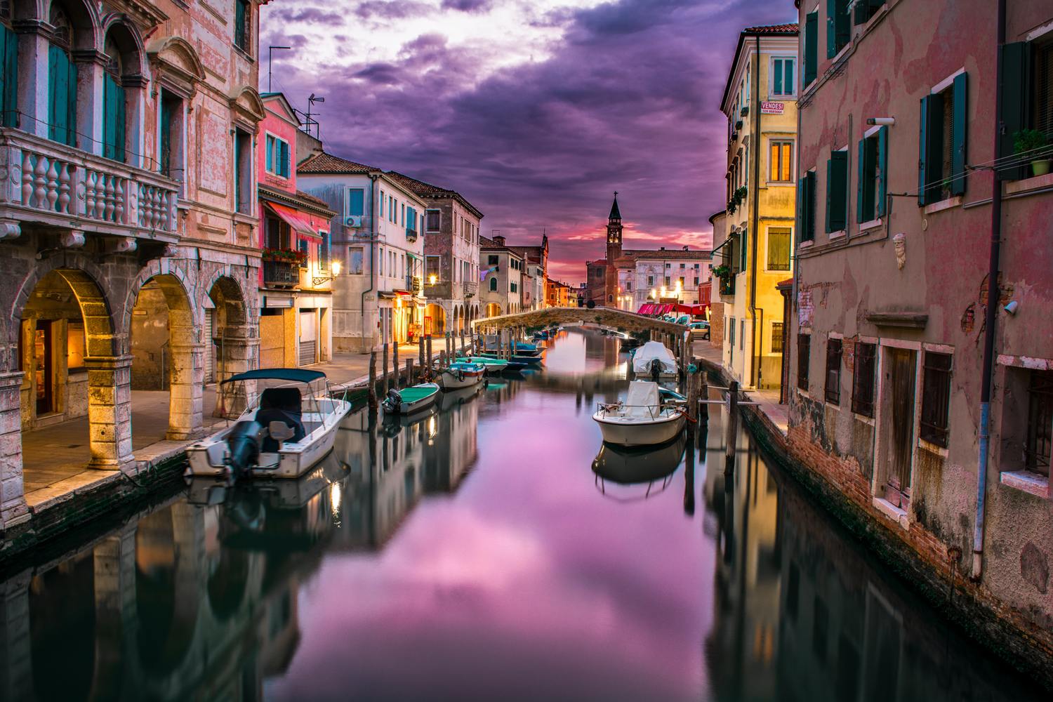 purple sunset venetian canal