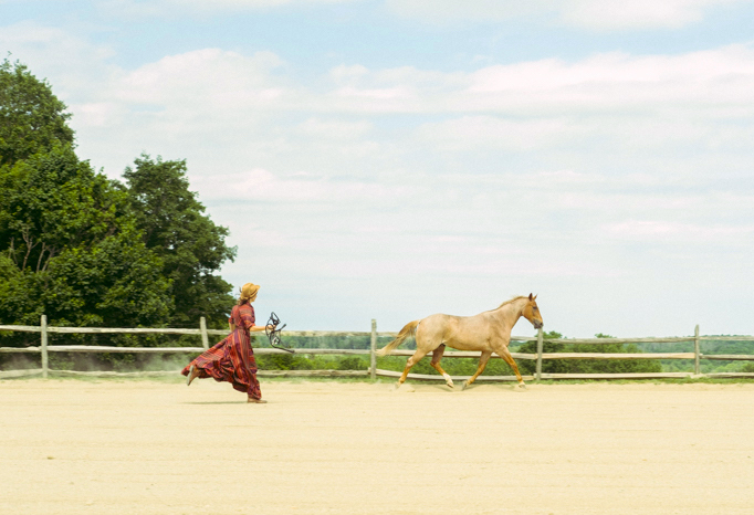Courtney Maum chasing a horse
