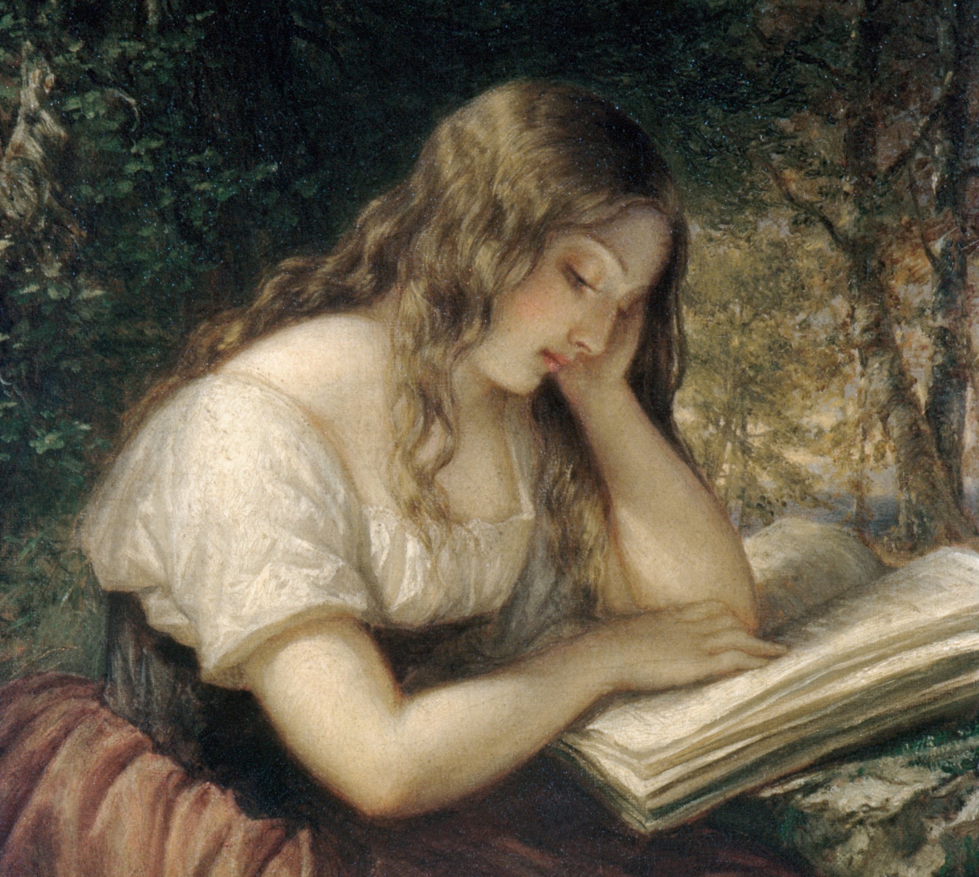 Painting of a woman reading a book