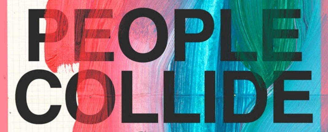 A close up of Isle McElroy's name from the cover of "People Collide"