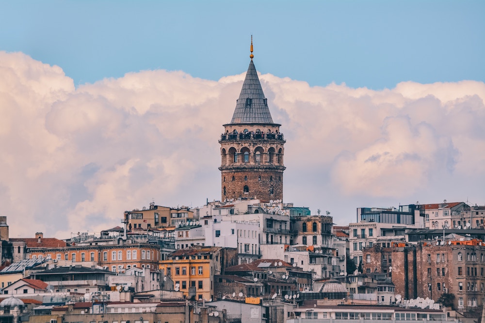 Istanbul's Galata Tower with clouds behind