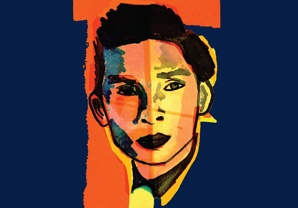 A painted portrait of Viet Thanh Nguyen, the book cover for his memoir "A Man of Two Faces"