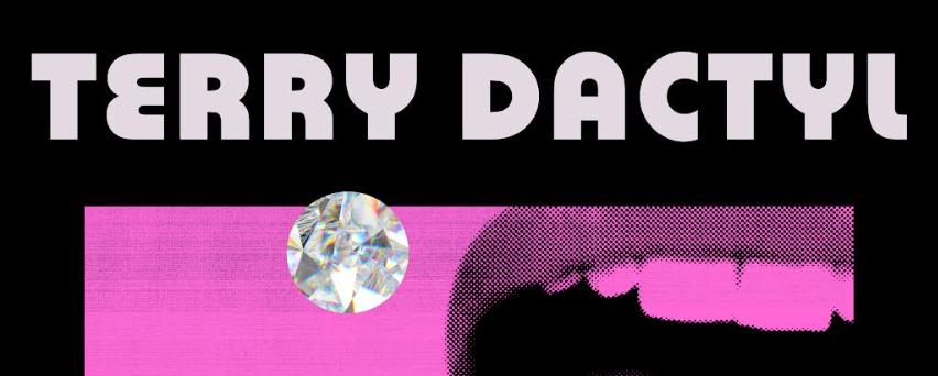 Cropped section of book cover with the text "Terry Dactyl" and image of a disco ball